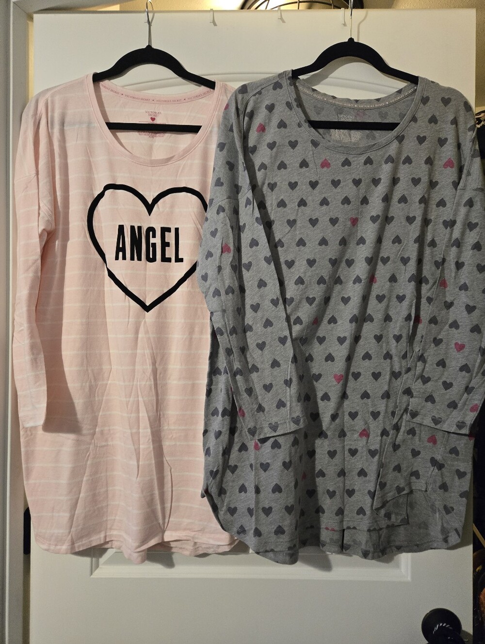 Victoria's Secret Two-Piece Heart Pajama Tops in Pink and Gray